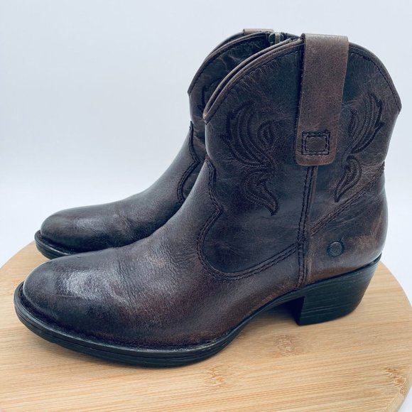 Born Cowboy Boots Womens Size 7.5 Brown Leather Western Ankle Booties Zip - Picture 4 of 11